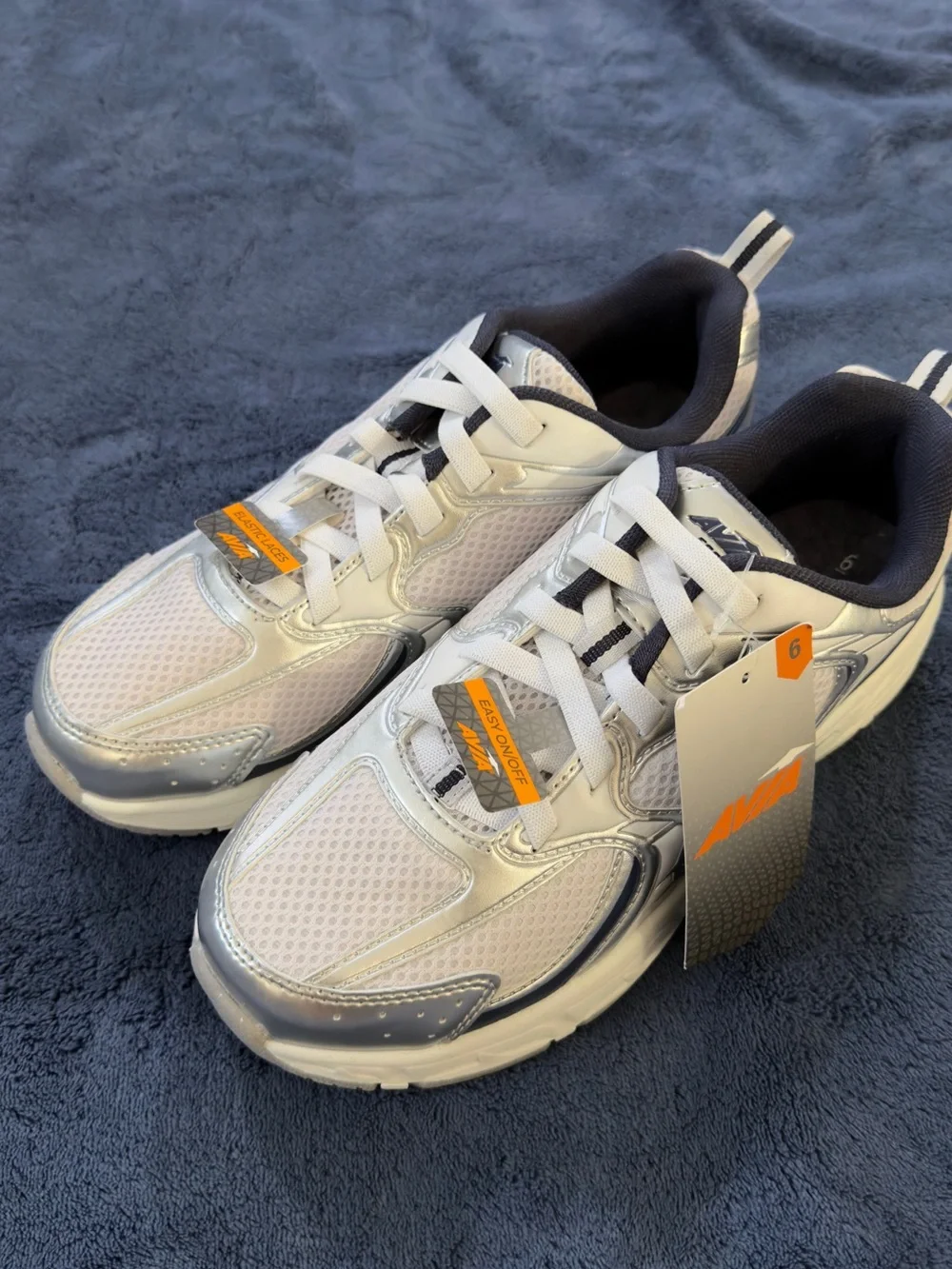 Avia Kids White and Silver Lace-Up Sneakers